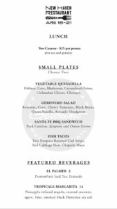 Geronimo New Haven Restaurant Week Lunch Menu