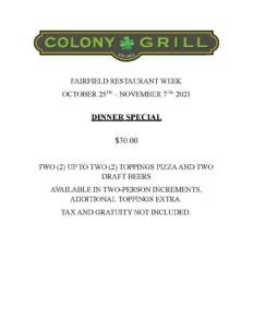 Colony Grill Fairfield Restaurant Week menu