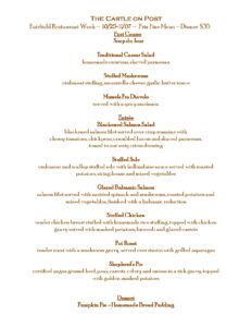 Castle On Post Fairfield Restaurant Week Dinner Menu
