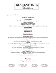 Blackstones Fairfield Restaurant Week Dinner Menu