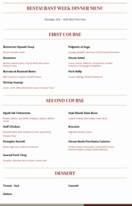 Villa Lulu New Haven Restaurant Week Menu