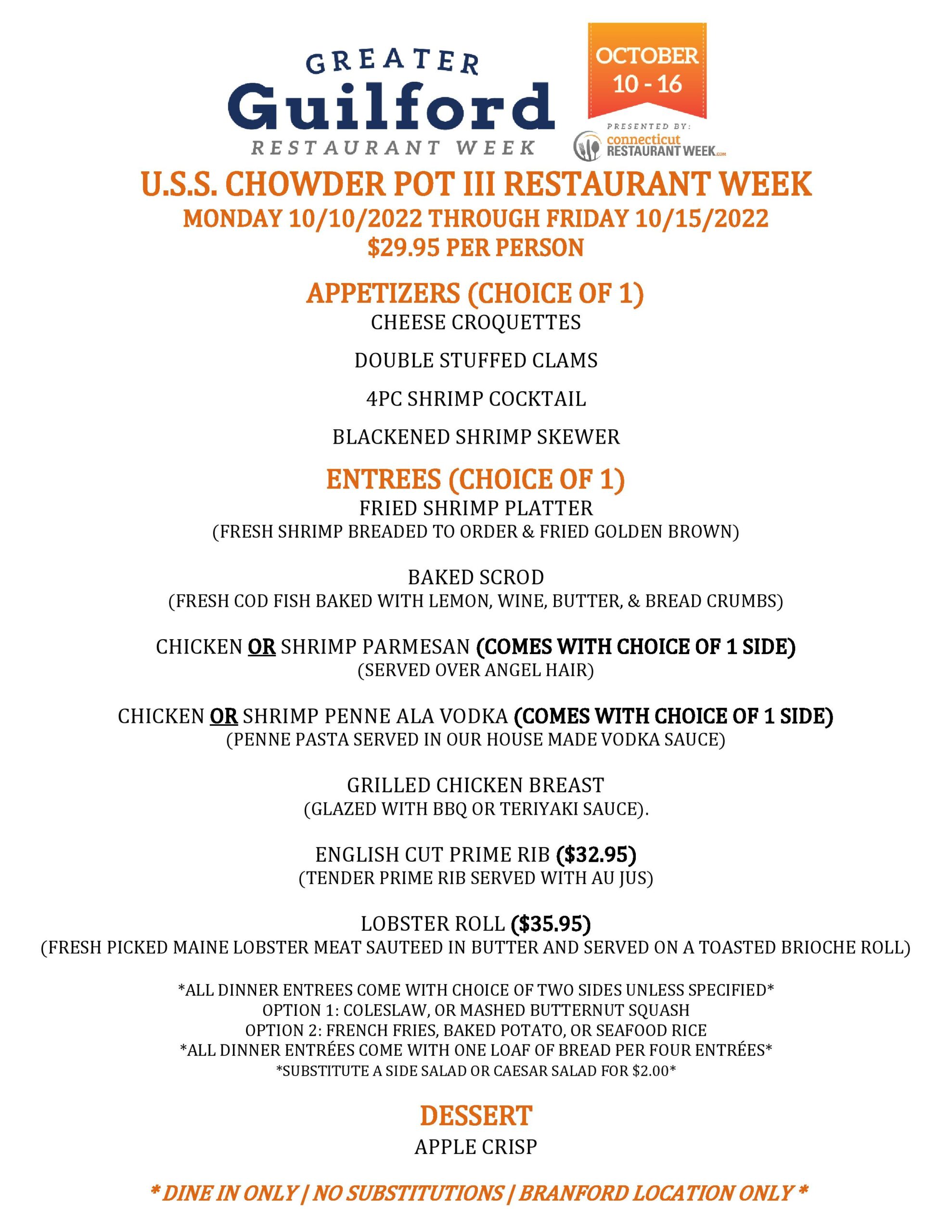 USS Chowderpot III Greater Guilford Restaurant Week Fall 2022