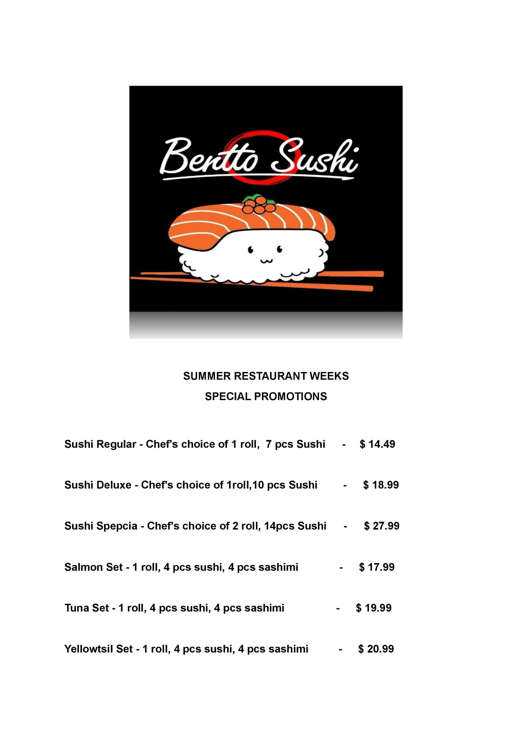 Bento Sushi Stamford Summer Restaurant Week 2022
