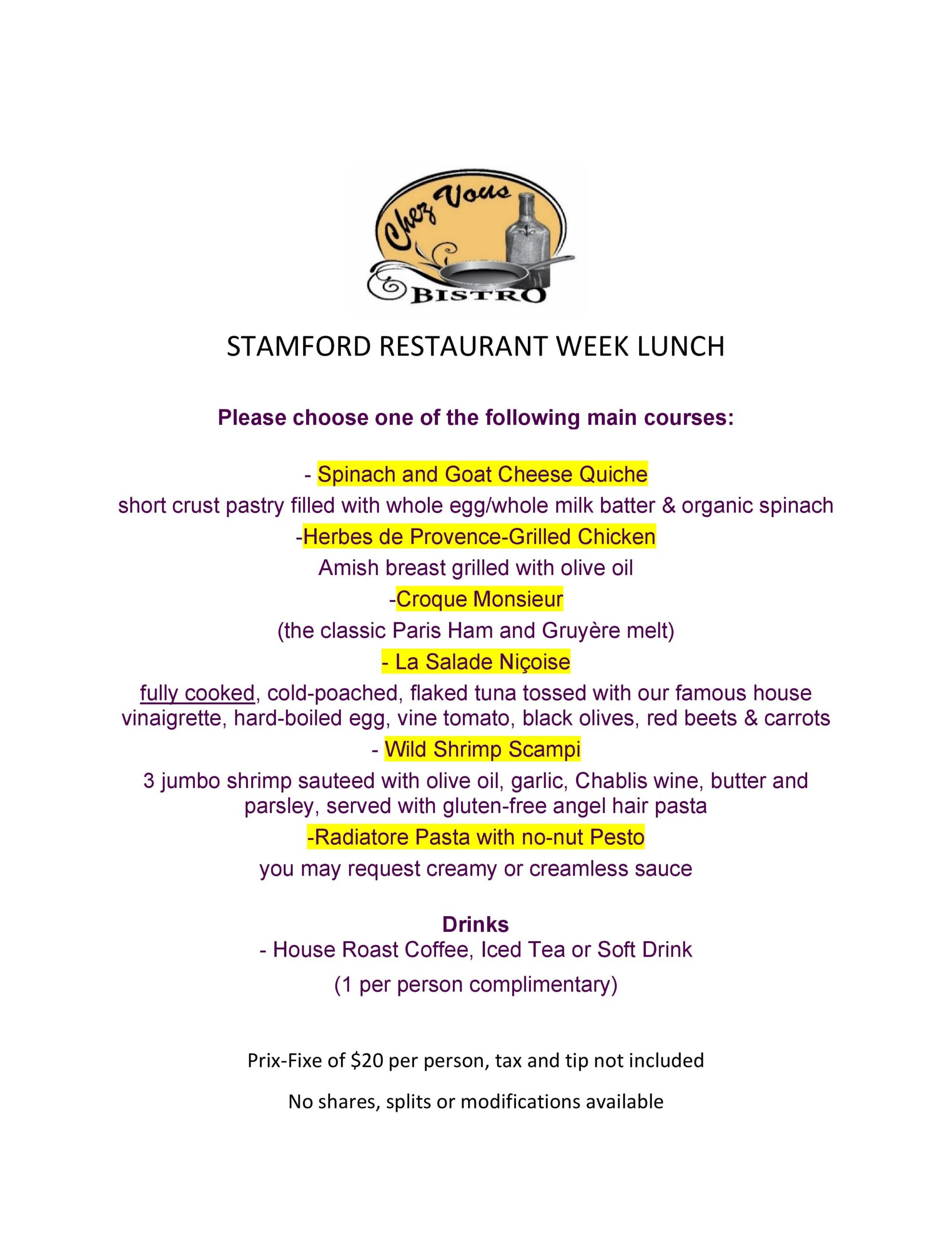 Chez Vous Bistro Stamford Restaurant Week 2022