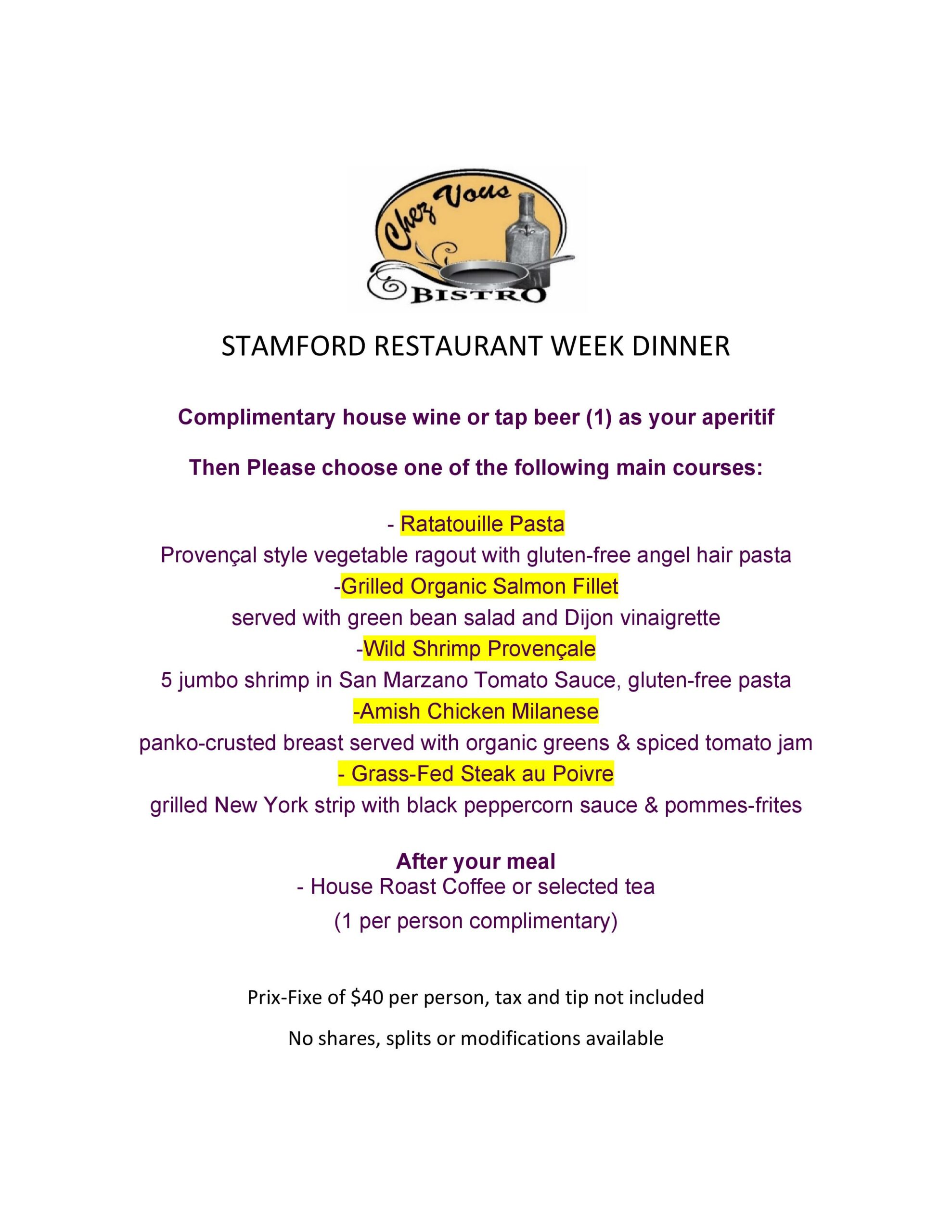 Chez Vous Bistro Stamford Summer Restaurant Week 2022