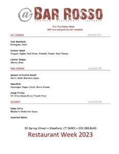Bar Rosso Stamford Restaurant Week Menu 2023