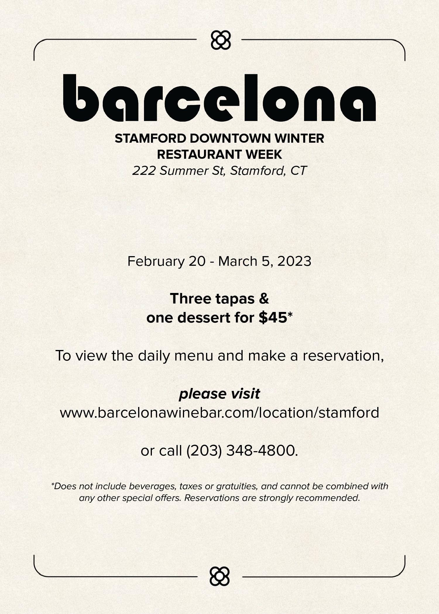 Barcelona Stamford Restaurant Week Menu 2023