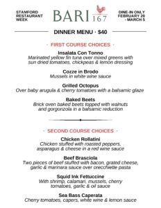 Bari 167 Stamford Restaurant Week Menu 2023