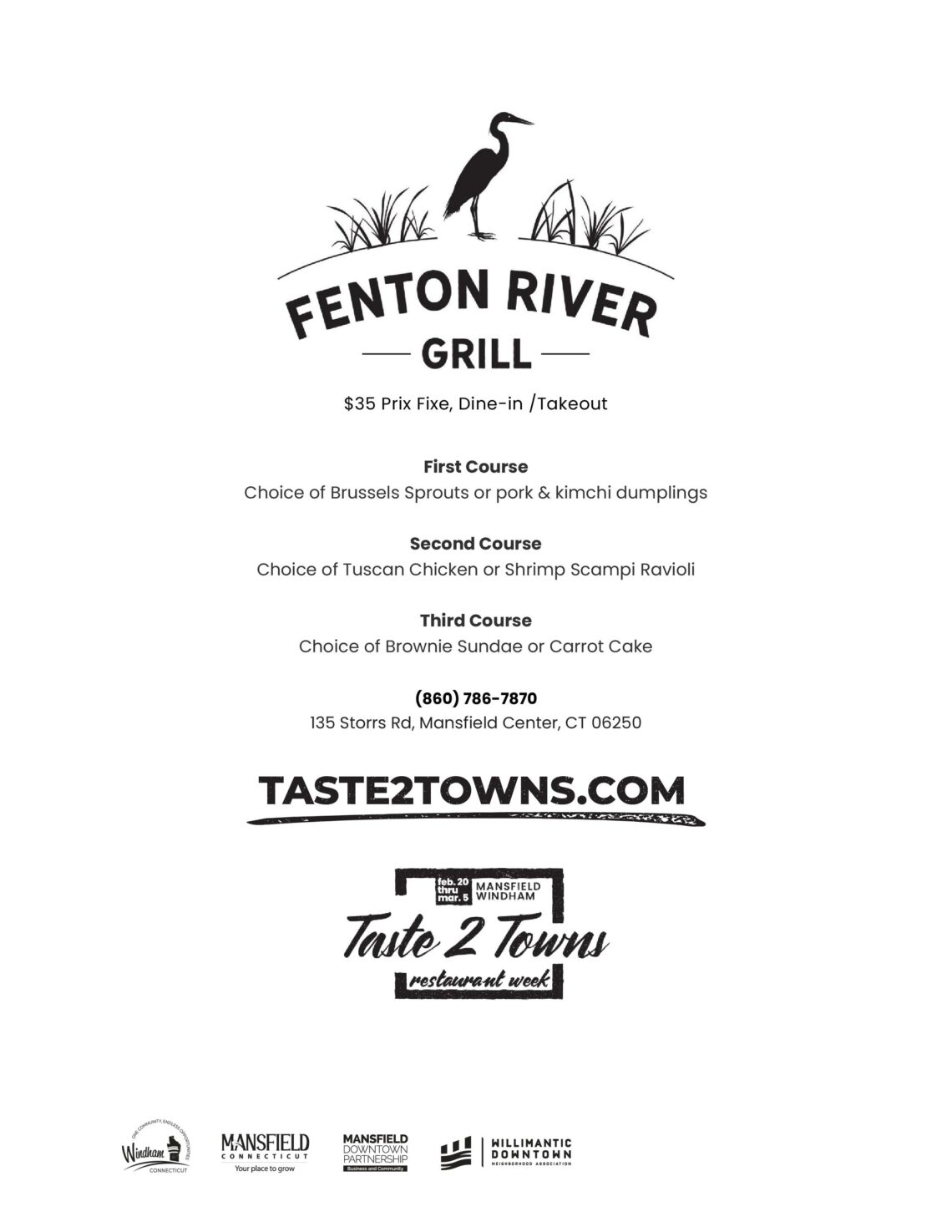 Fenton River Grill Mansfield & Windham Restaurant Week Connecticut