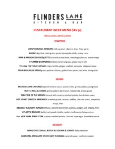 Flinders Lane Stamford Restaurant Week Menu 2023