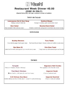 Kashi Stamford Restaurant Week Menu 2023
