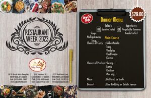 Taj Indian Ristorante Stamford Restaurant Week Menu 2023