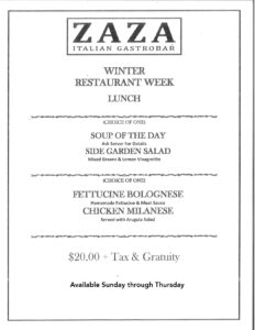 ZAZA Stamford Restaurant Week Menu 2023 Lunch